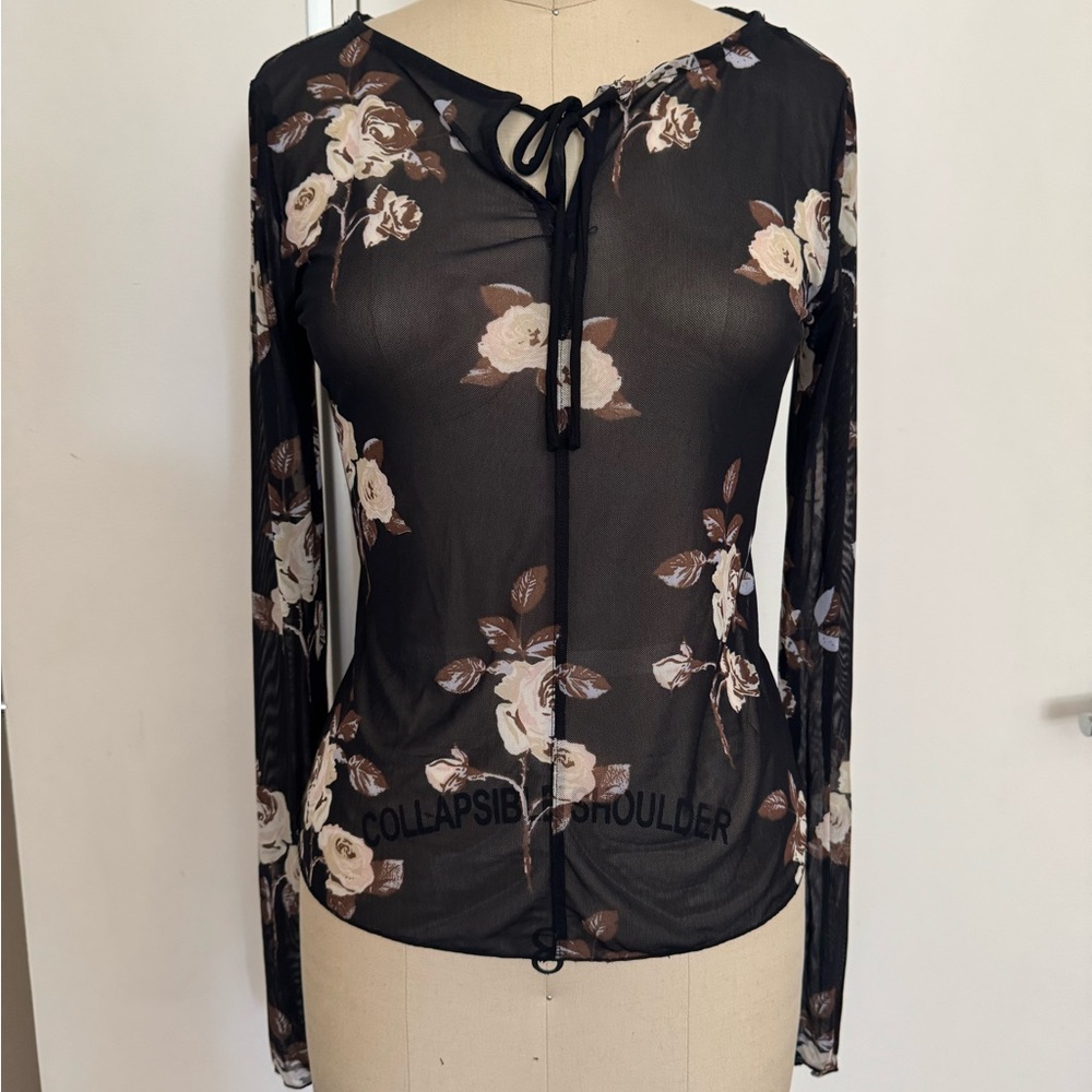 Floral Sheer Black Top Free People BoHo